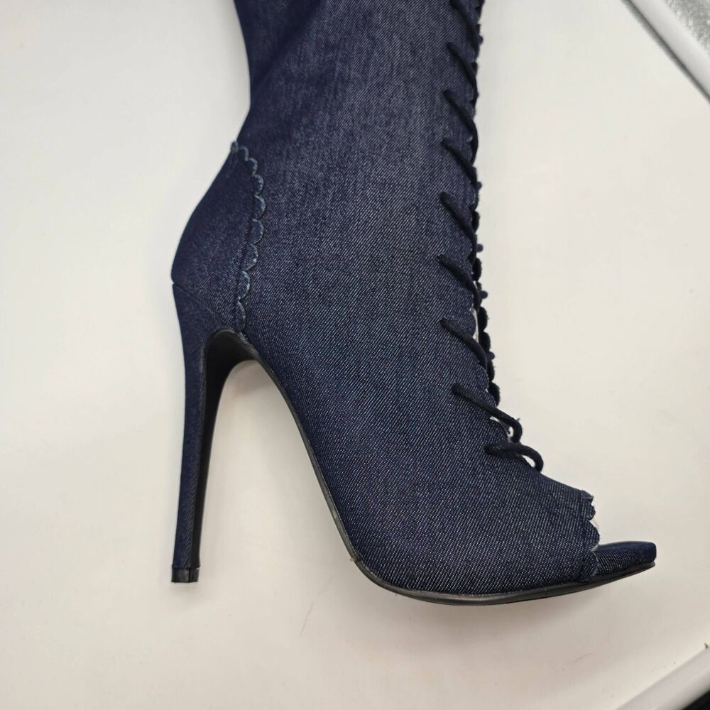 Denim Knee High Boots Size 8.5 | Y2K Festival Statement Heels - Picture 10 of 13